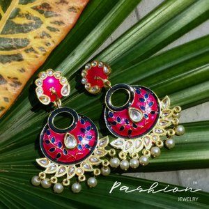 Handmade Pink/ Blue Deco Enamel Statement Earrings